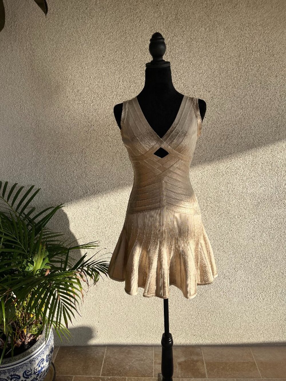 Gold and White Herve Leger Mini Dress